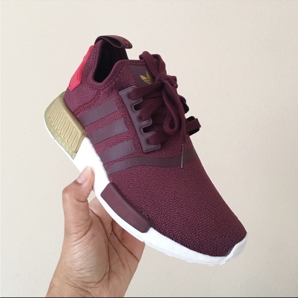 Adidas NMD R1 Burgundy Maroon Glory Red Gold - Picture 3 of 7